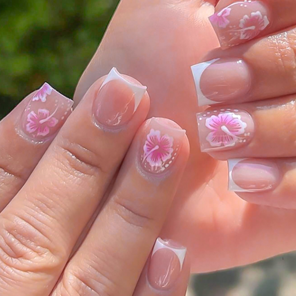 Pressed Flower Art - Faux ongles à fleurs françaises, 24