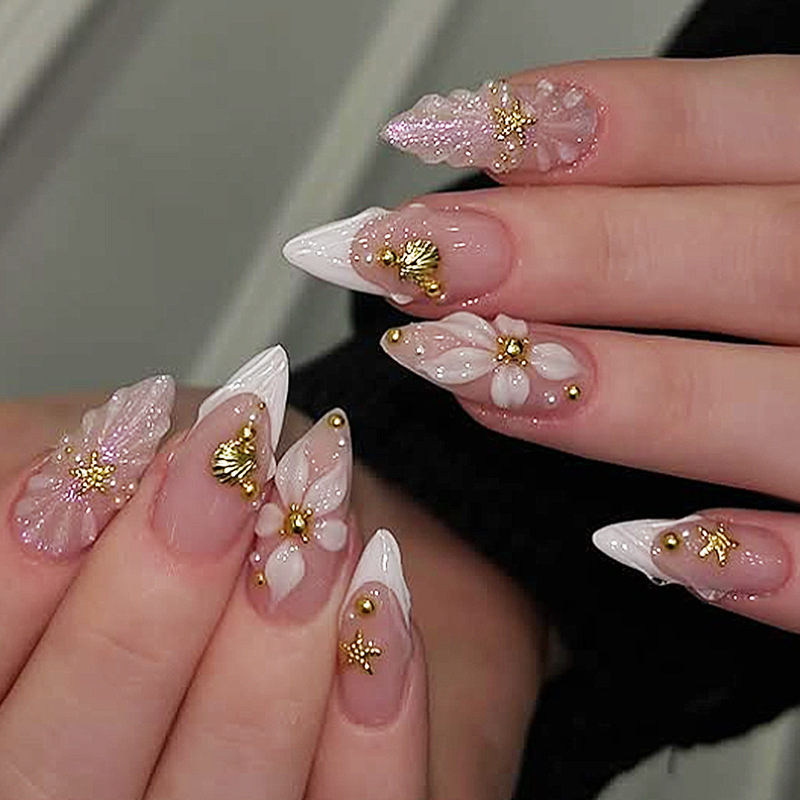 24 faux ongles amande prêts à  - Pressed Flower Art avis et prix